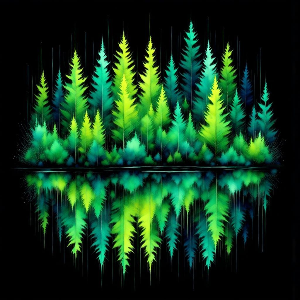 Colorful Forest Reflection in Antique Watercolor Style