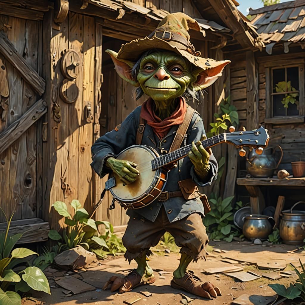 Goblin Plays Banjo: Hyperrealistic Concept Art