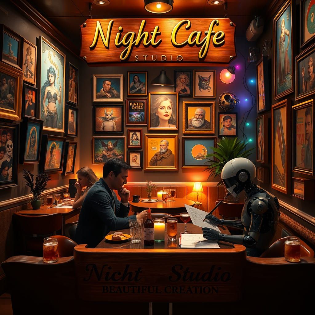 Elegant Music Studio with AI Art and Whimsical Details