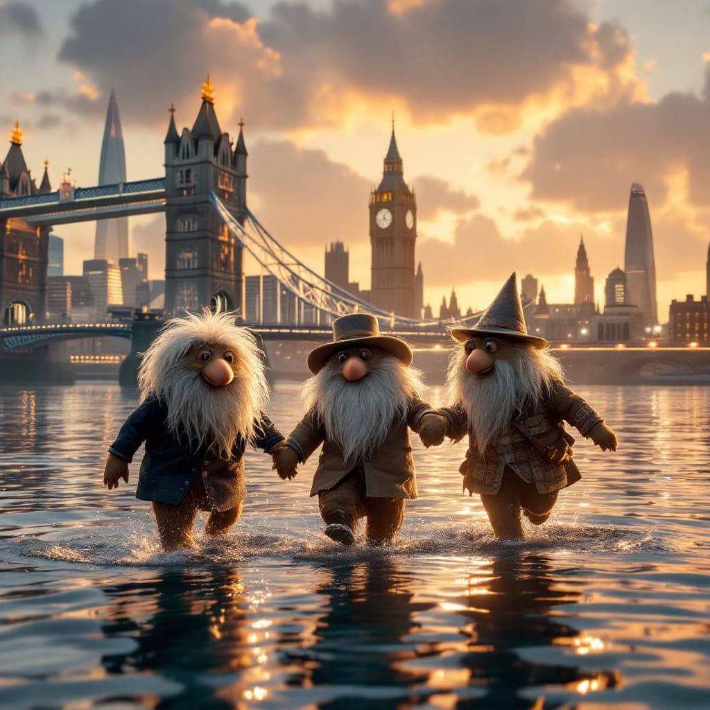 Wombles Dance on Thames toward Tower Bridge