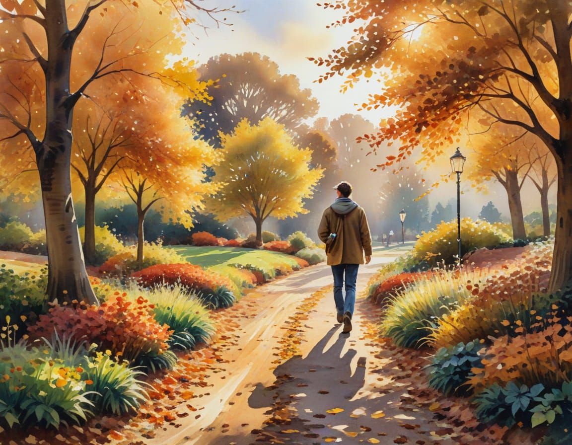 Impressionist Autumn Garden in Watercolor