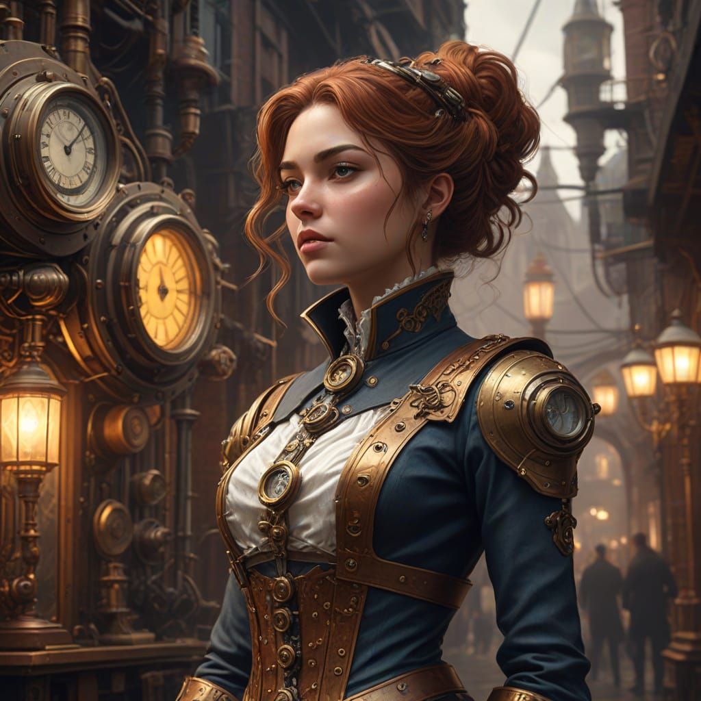 Steampunk City Concept Art with Lone Figure