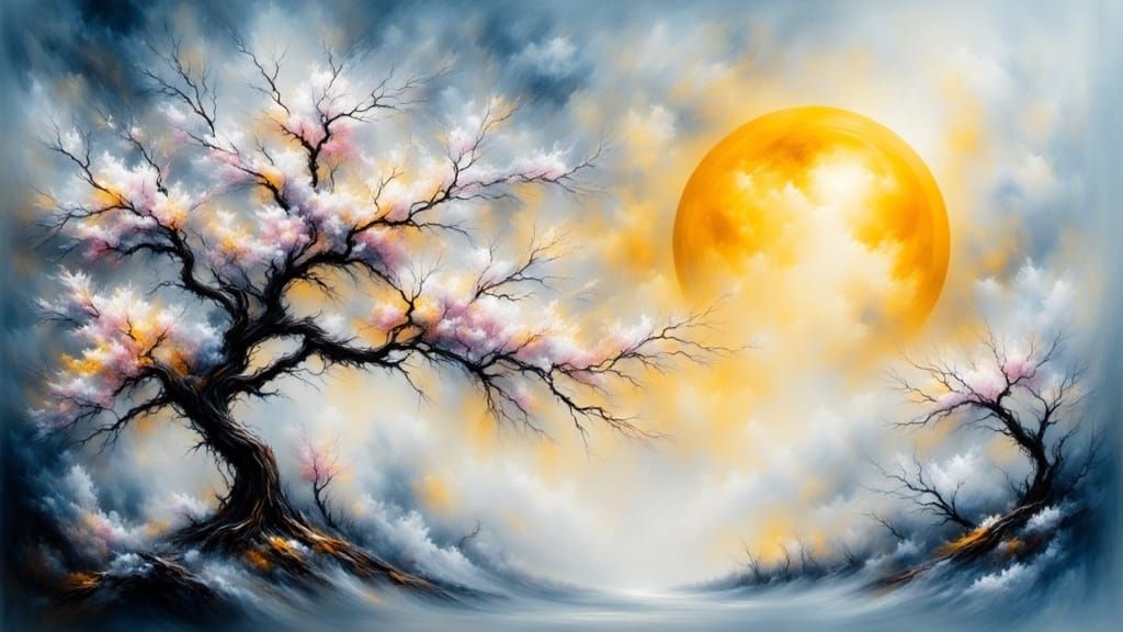 Softly Textured Blue Canvas with Delicate Calligraphy and Ch...