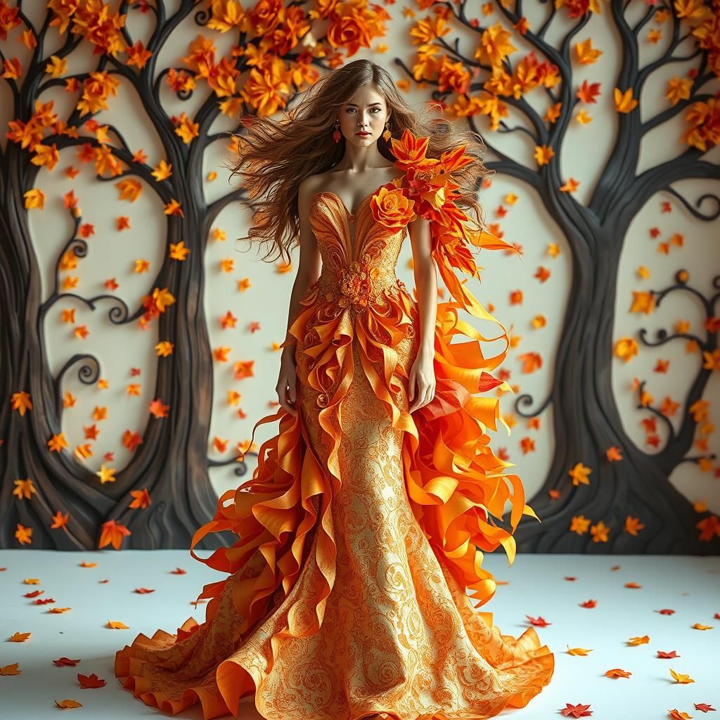 Autumn Papercraft Fashion in Haute Couture Style