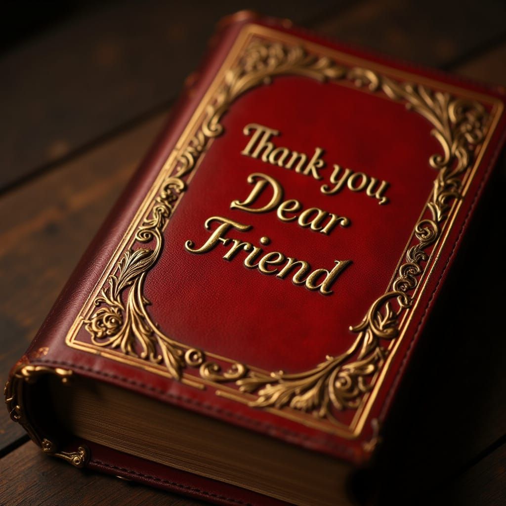 Vintage Leather Book with Gold Leaf "Thank You"