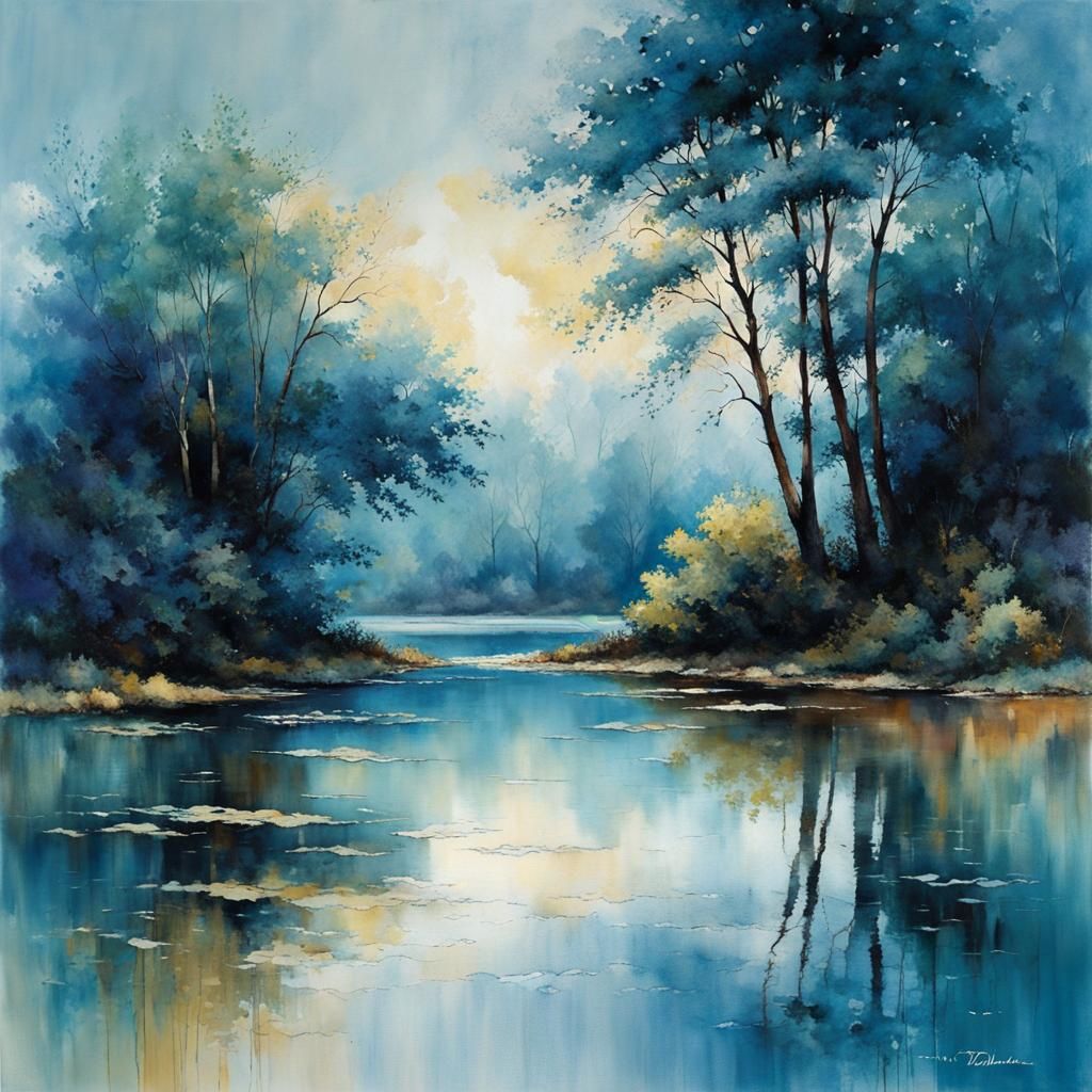 Botanical Water Reflections in Art Brut Style