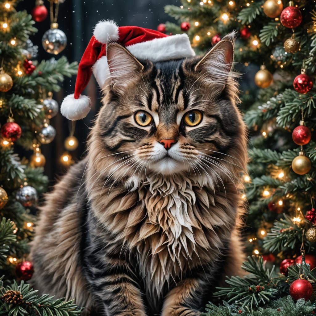 Hyperrealistic Santa Cat Portrait in High Definition