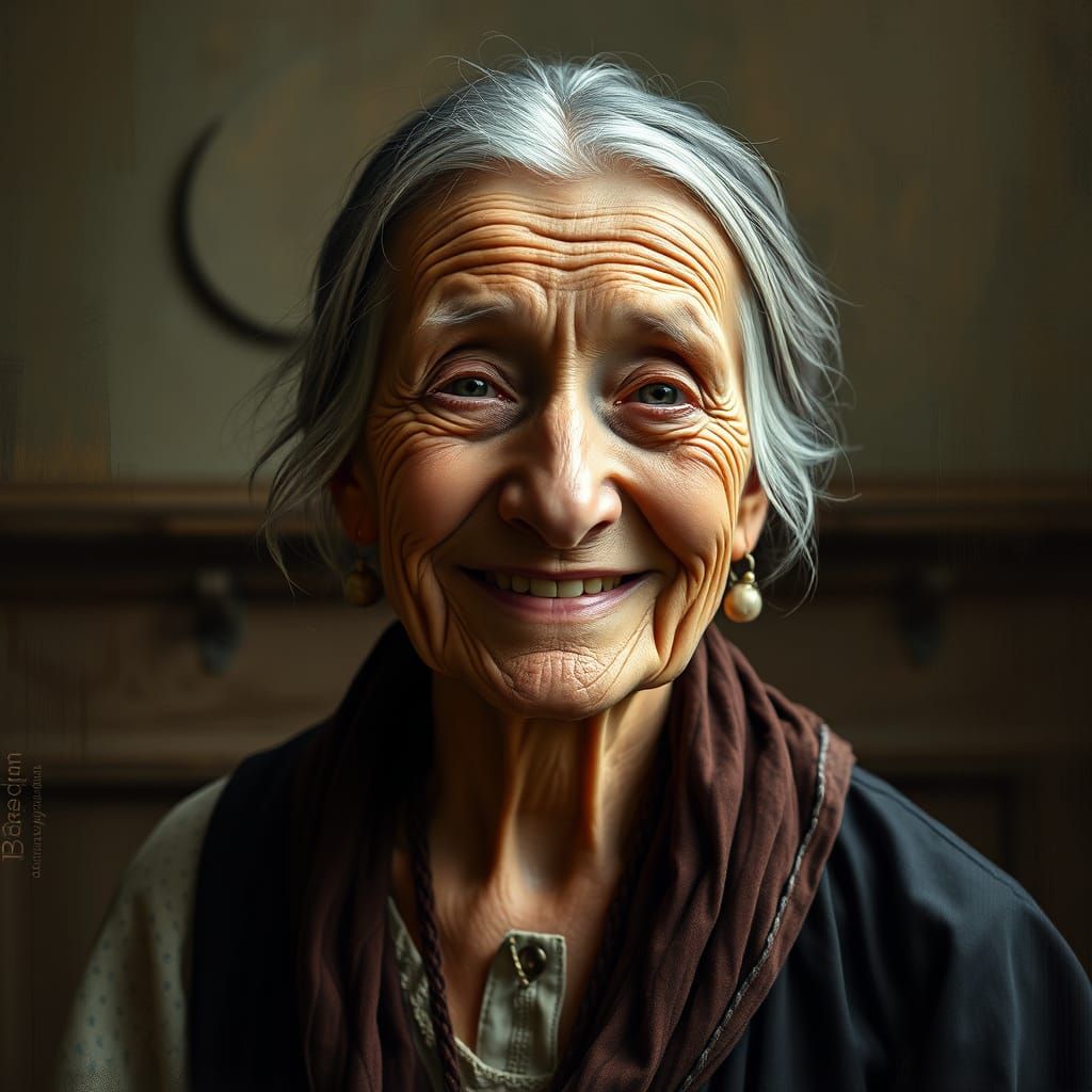 Elegant Portrait of an Ancient Woman in Baroque Style