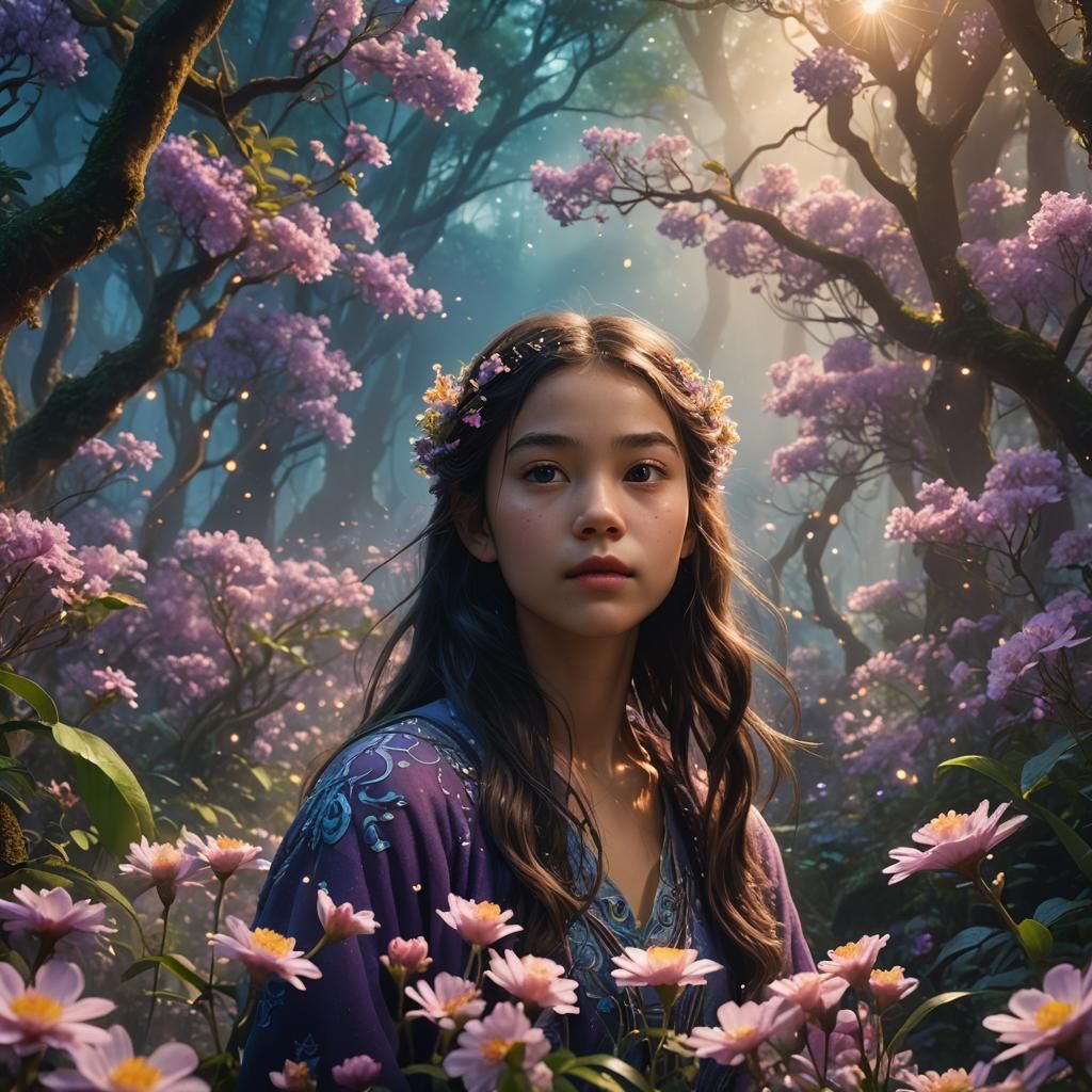 Olivia Rodrigo in a Lush Forest, Fantasy Concept Art