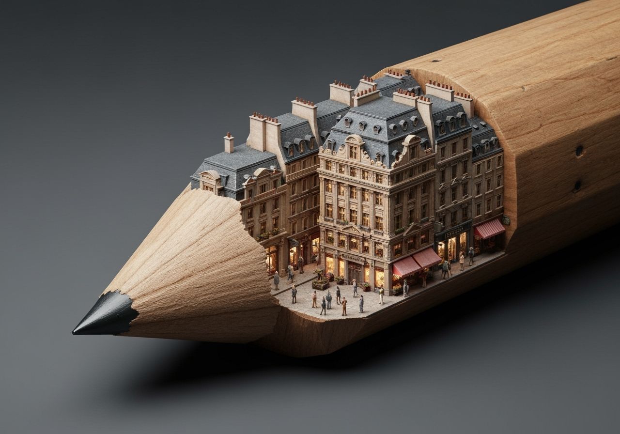 Parisian City Carved Inside a Giant Pencil