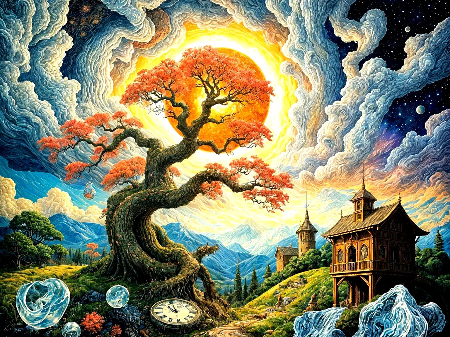 Dreamlike Bonsai Landscape with Intricate Details