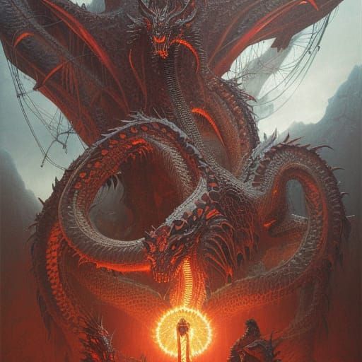 Epic Three-Headed Hydra Portrait in Digital Matte Painting