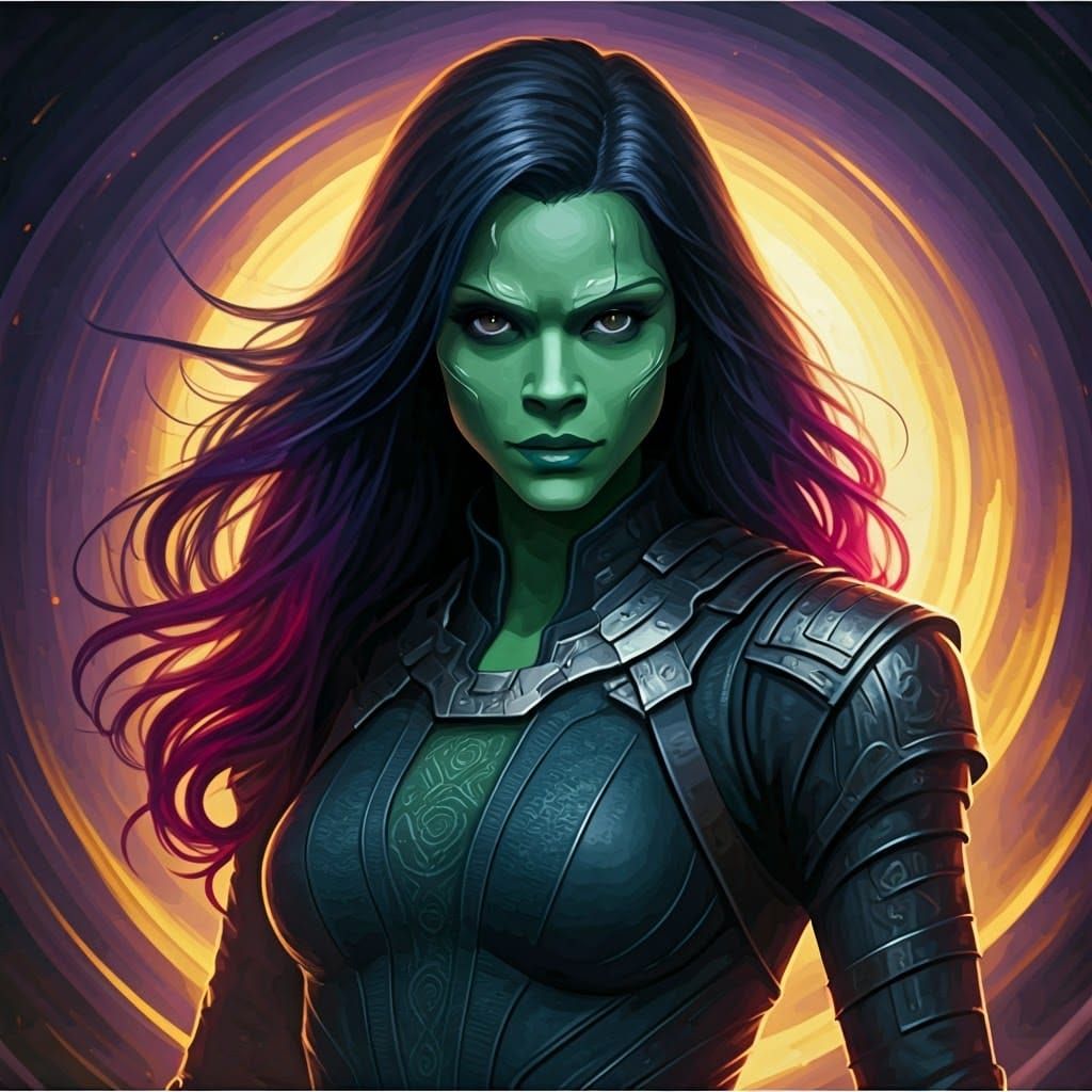 Gamora: Intergalactic Assassin in Art Nouveau Style