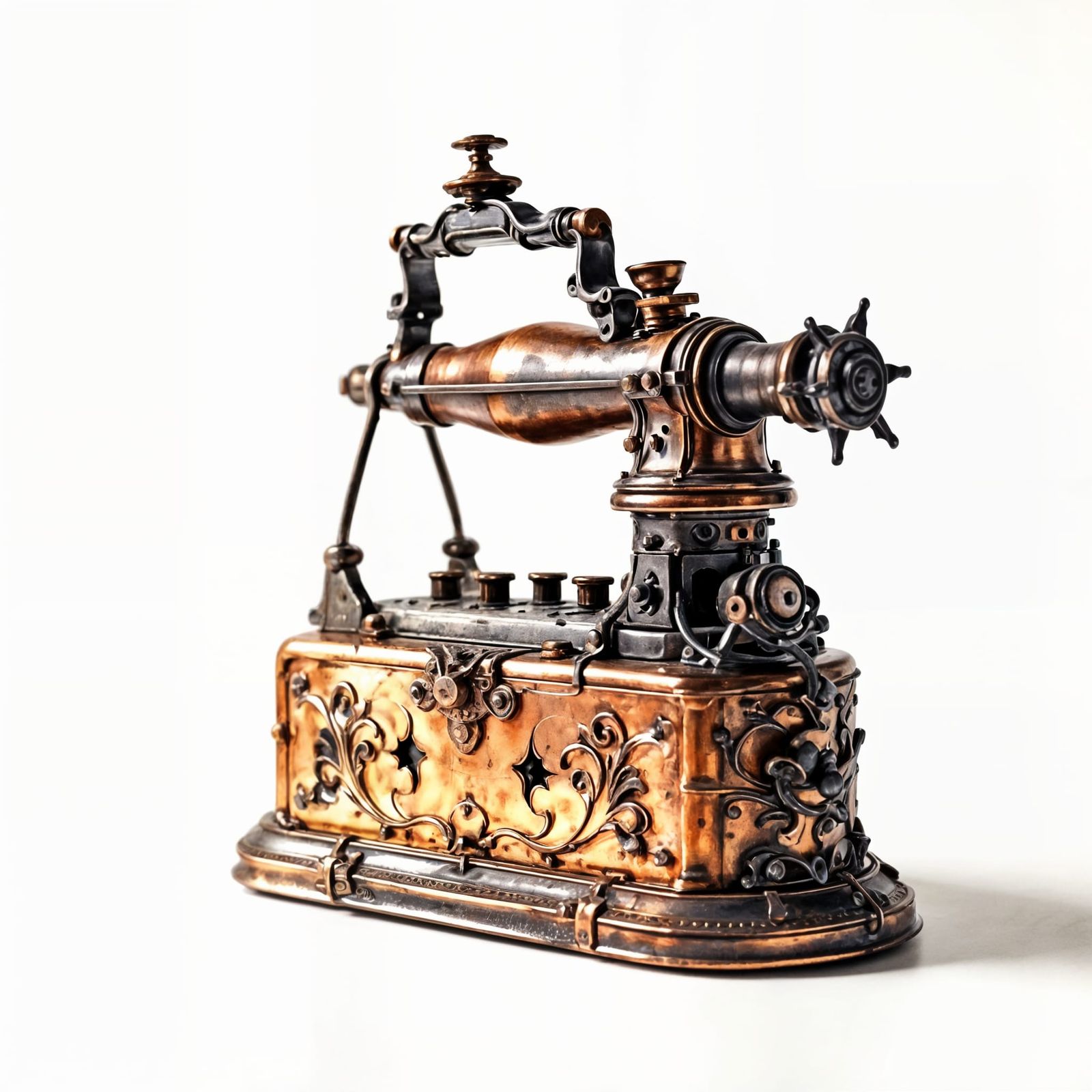 Vintage Copper Flatiron on White Background