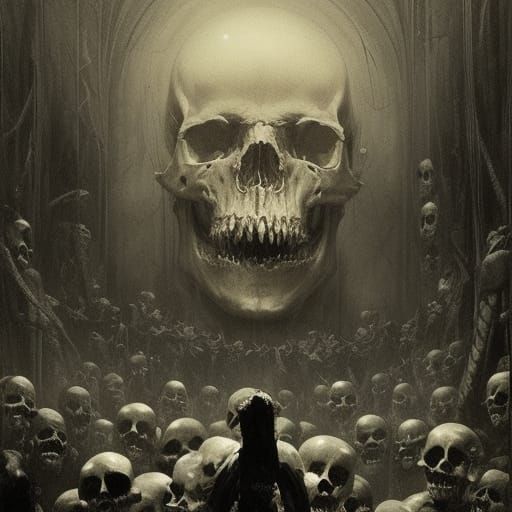 Horror Skulls in the Style of Gustave Doré