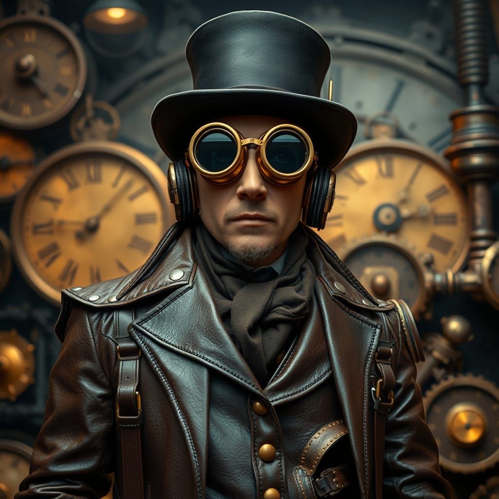 Steampunk Inventor in Industrial Futurism Style
