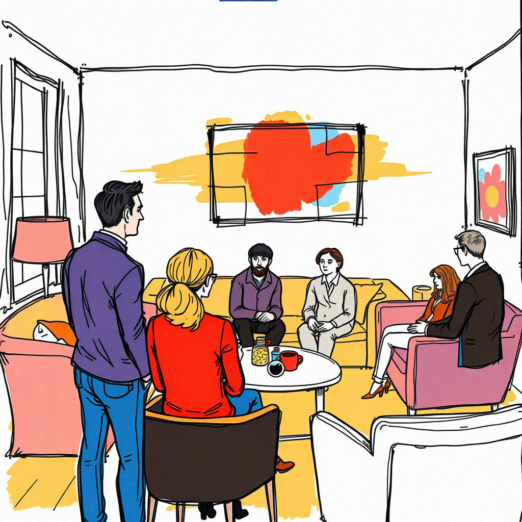 Abstract Doodle Art: People Conversing in Room