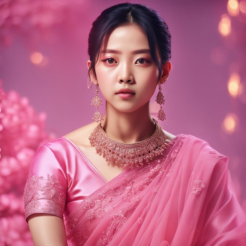 Jisoo of Blackpink in Pink Saree Portrait