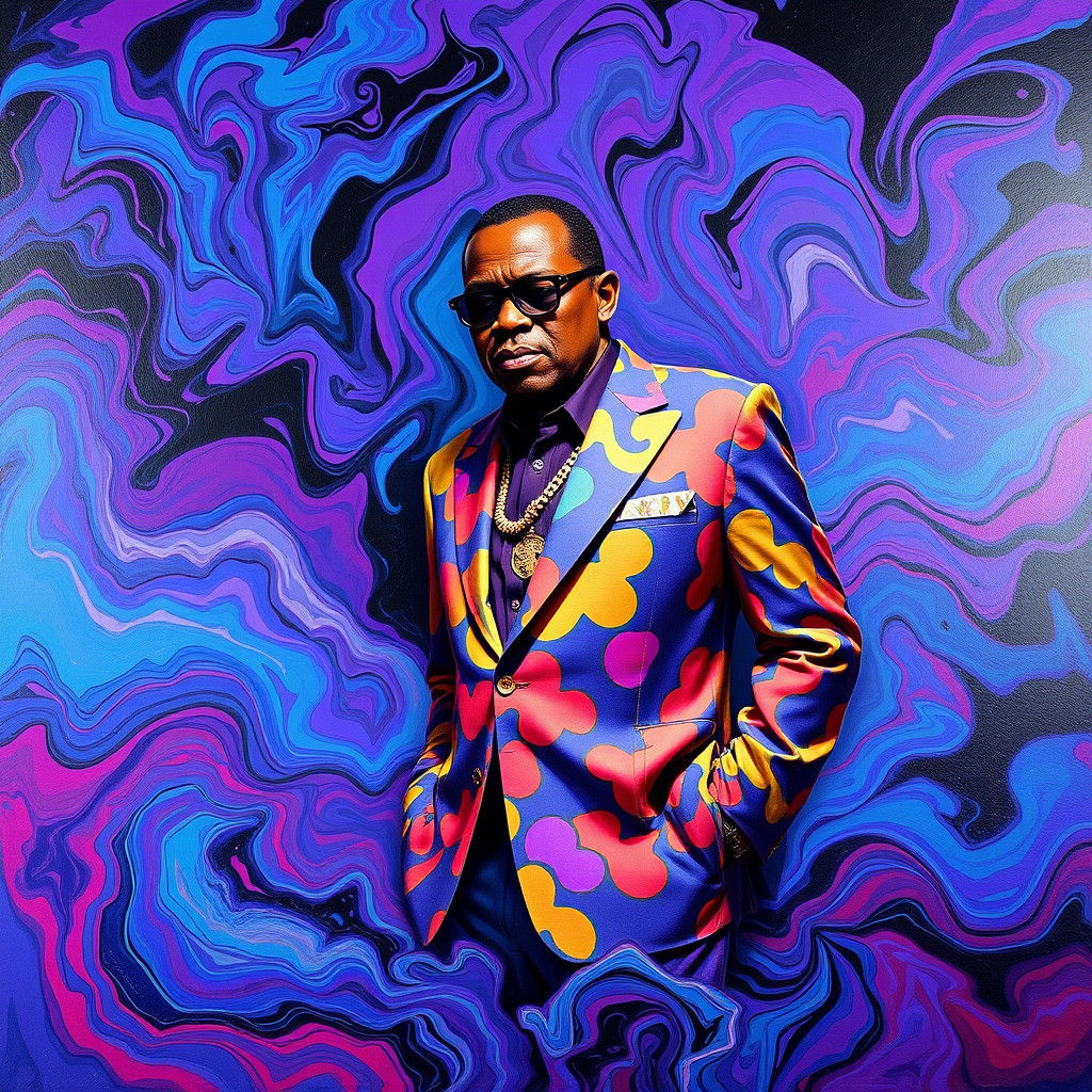 Jazz Legend in Surrealist Liquid Landscape