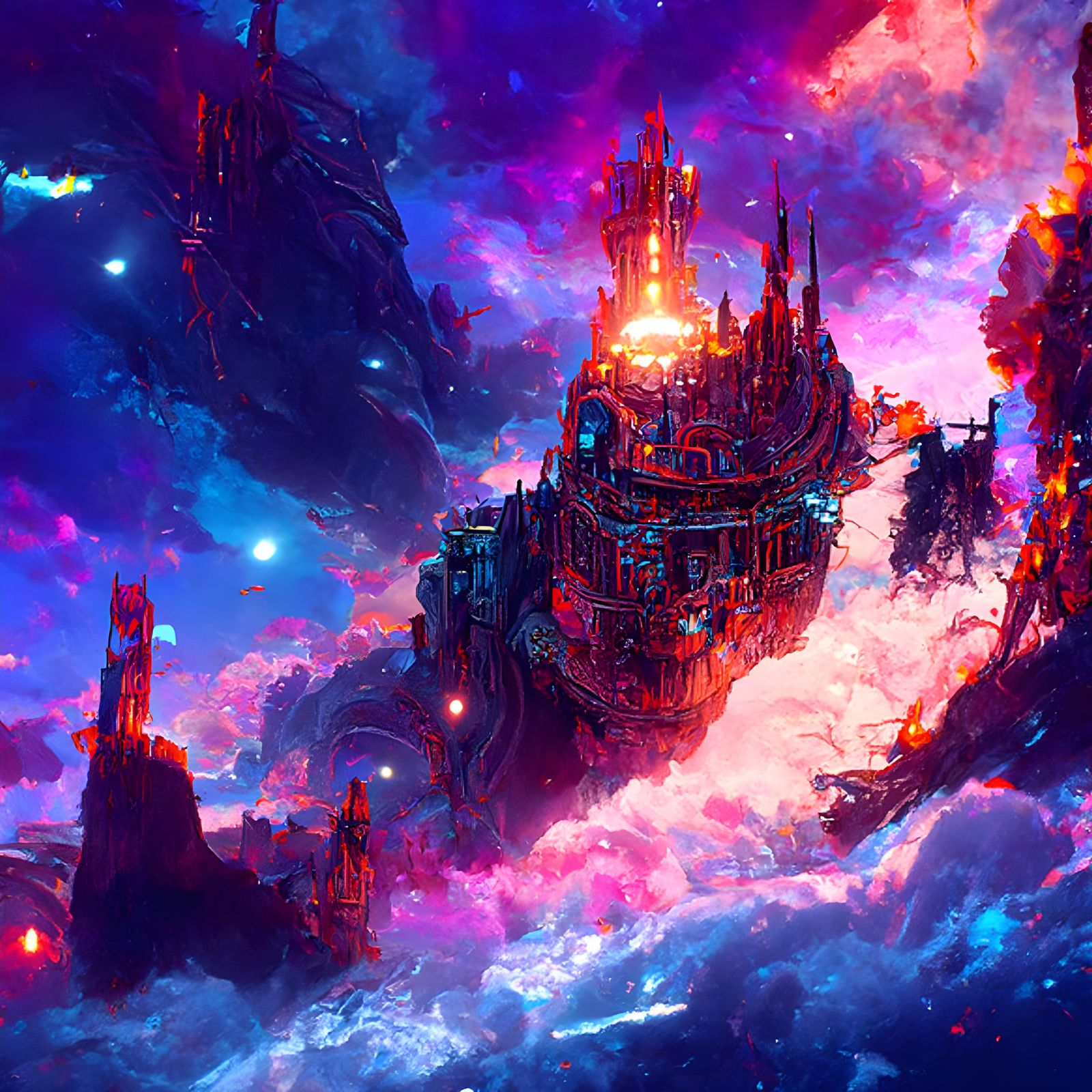 Intricate Space Castle Digital Illustration