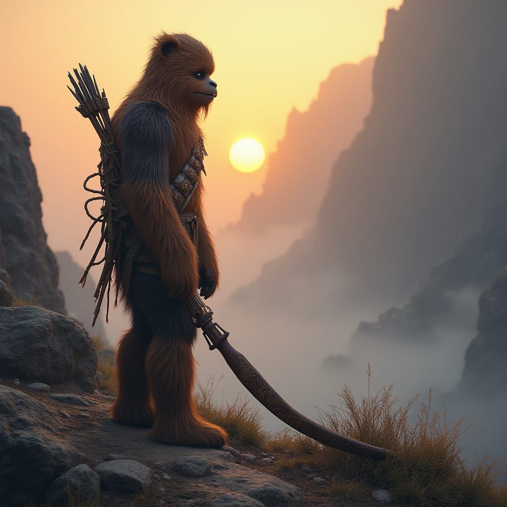 Young Wookiee Embarks on Kashyyyk Dawn, Bowcaster by His Sid...