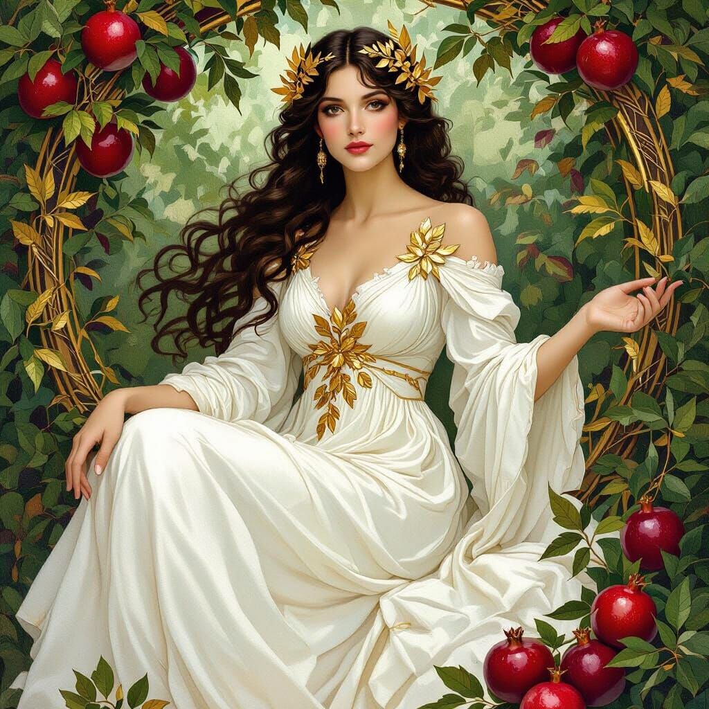 Queen Persephone in Pre-Raphaelite Style