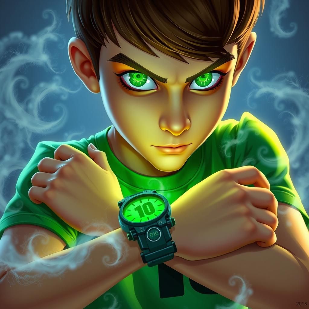 Ben 10 Closeup with Glowing Omnitrix in Digital Art