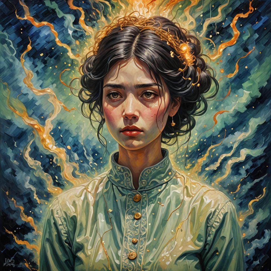 Abstract Figure Disappearing as Neo-Impressionist Oil Painti...