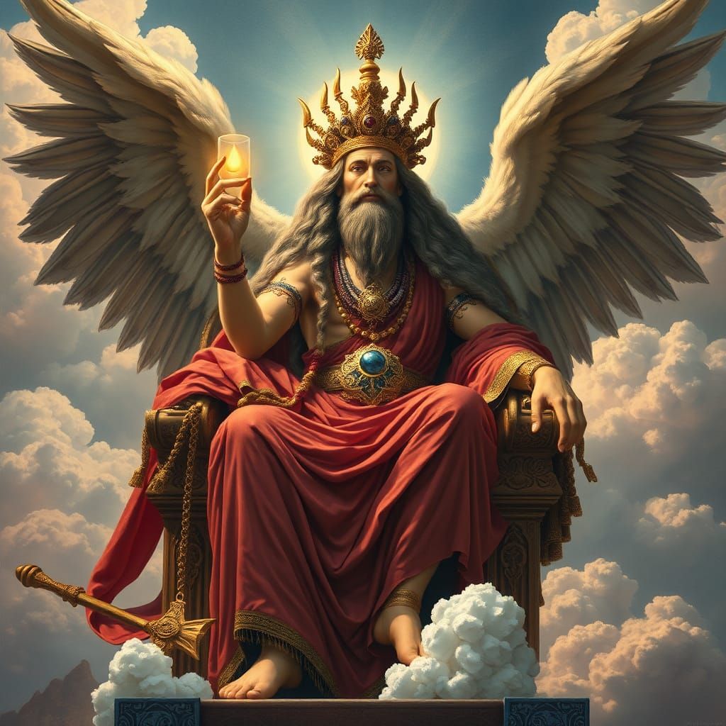 Majestic Deity in Ethereal Engraving Style