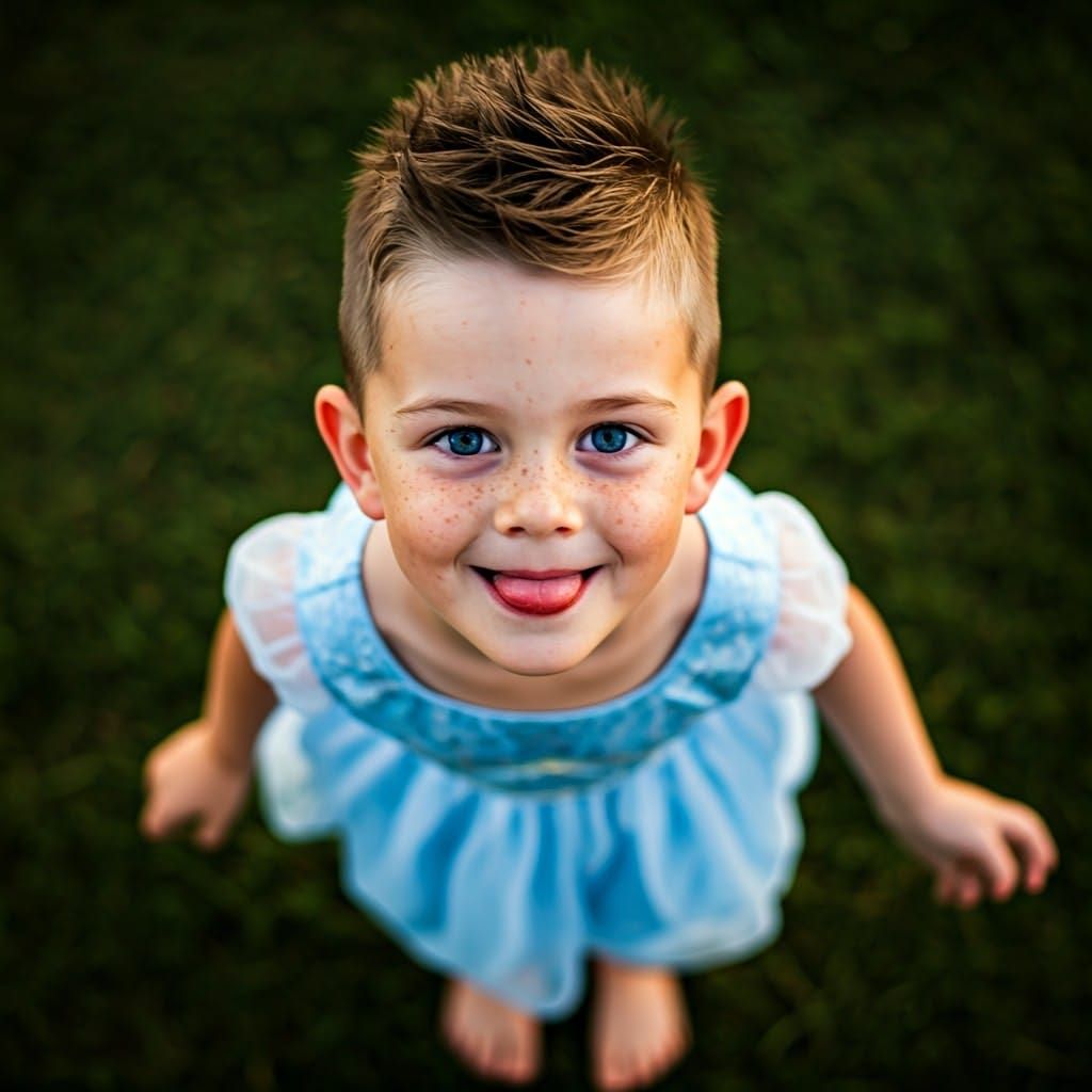 Hyper-Realistic Boy in Princess Dress Portrait