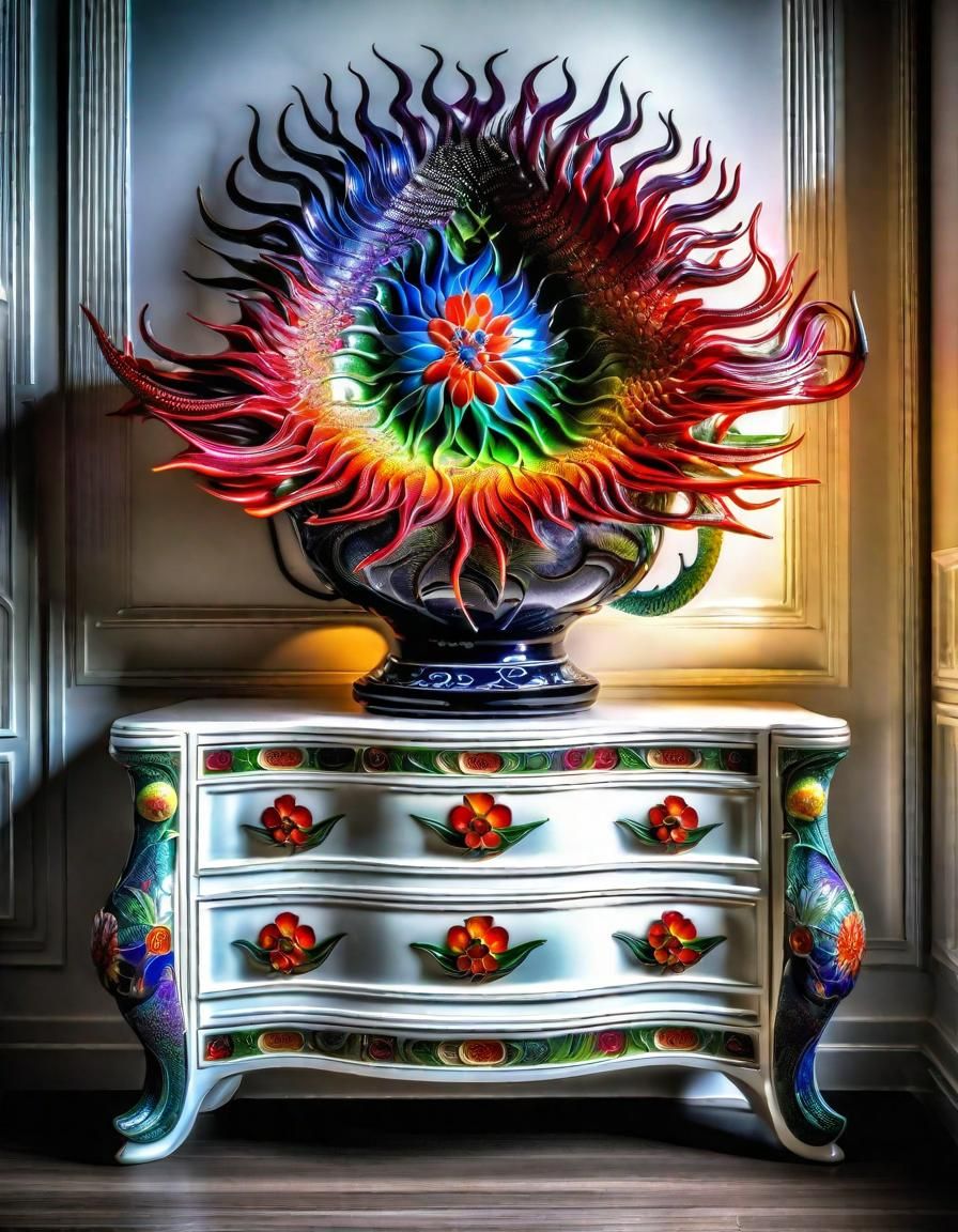 Japanese Vase with Dragonflowers: Giger-esque Interior