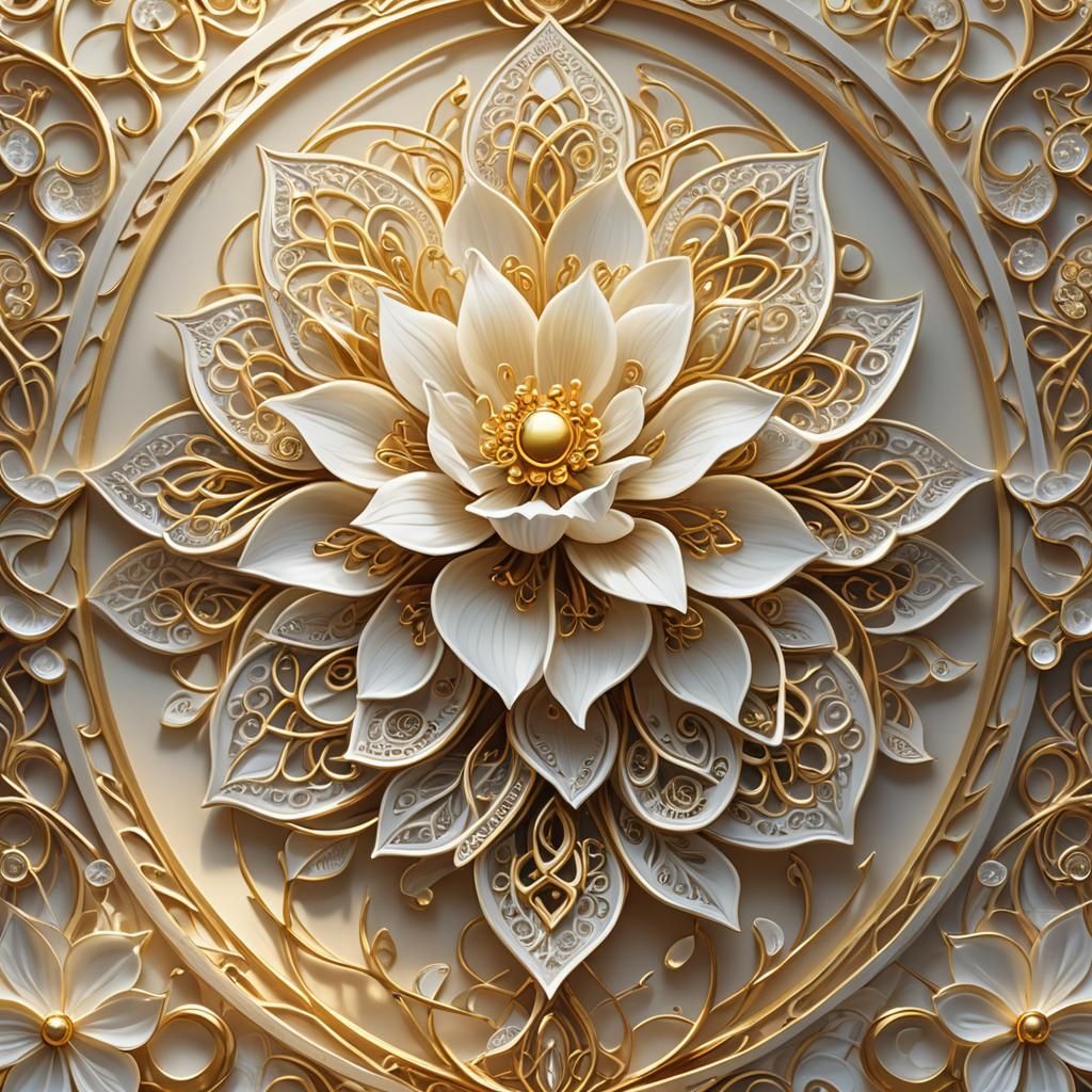 Celtic Fantasy Flower with Golden Filigree