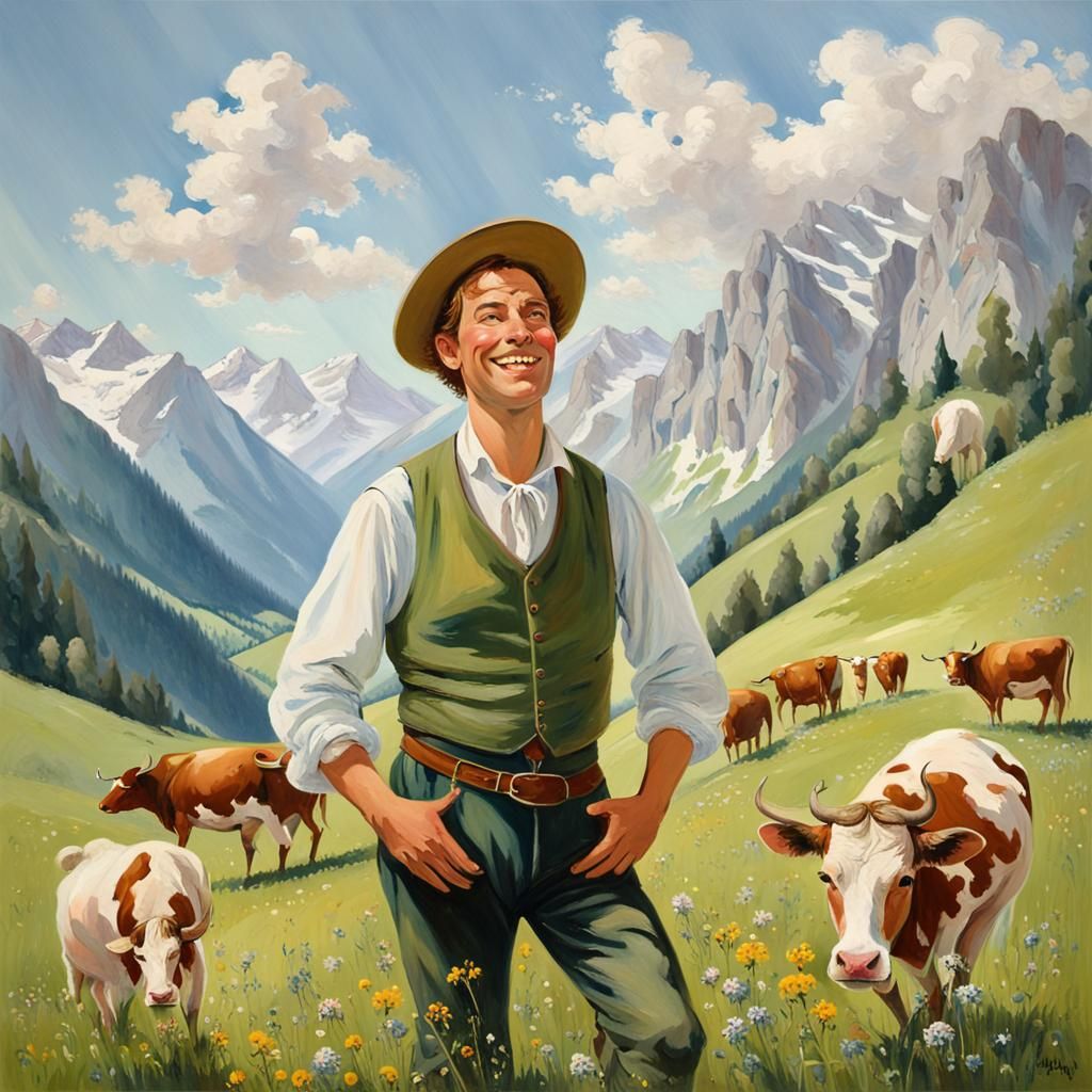 Yodeler in Austrian Alps Landscape