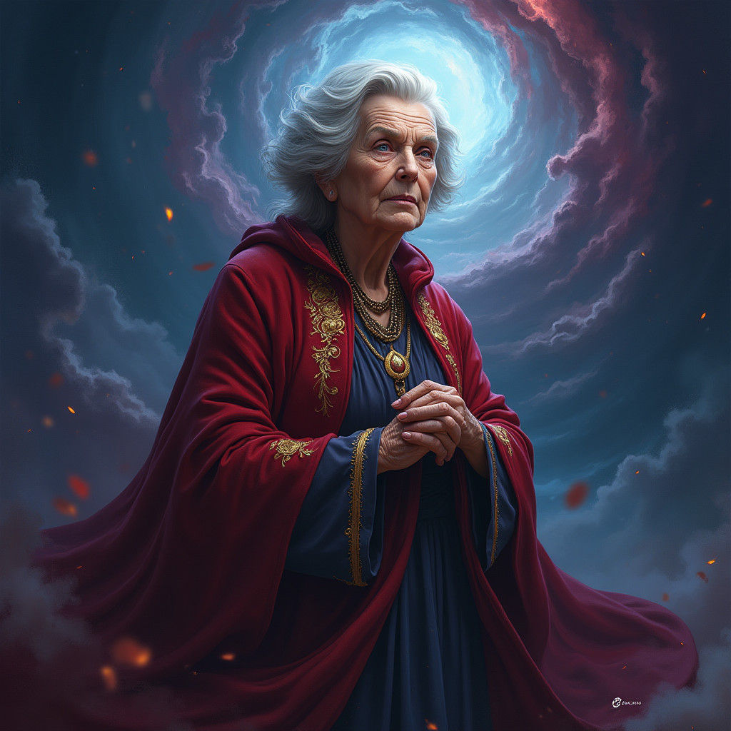 Mystical Granny in Dreamlike Realm, as Matte Painting