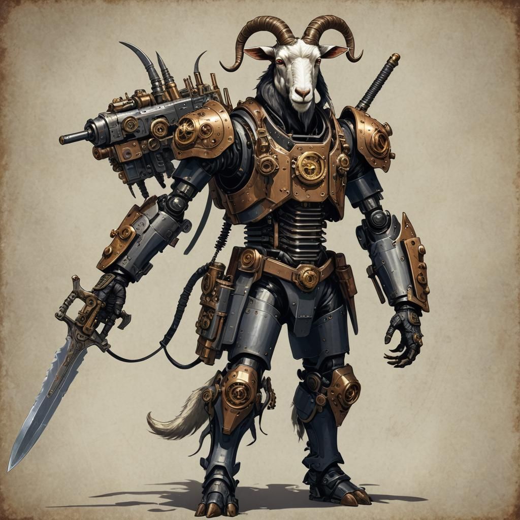 Steampunk Goat Mech Warrior