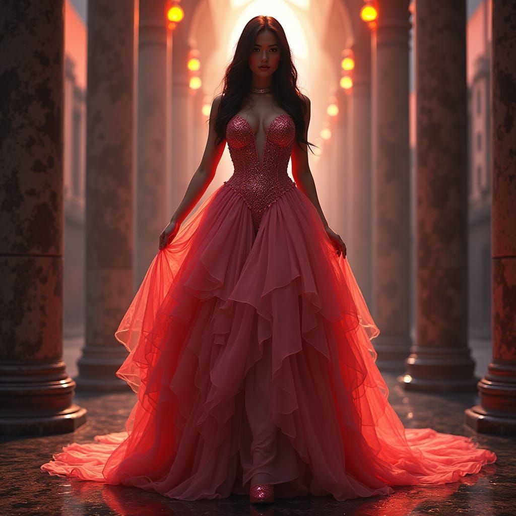 Glamorous Fairytale Gangster Woman in Futuristic Art Nouveau...