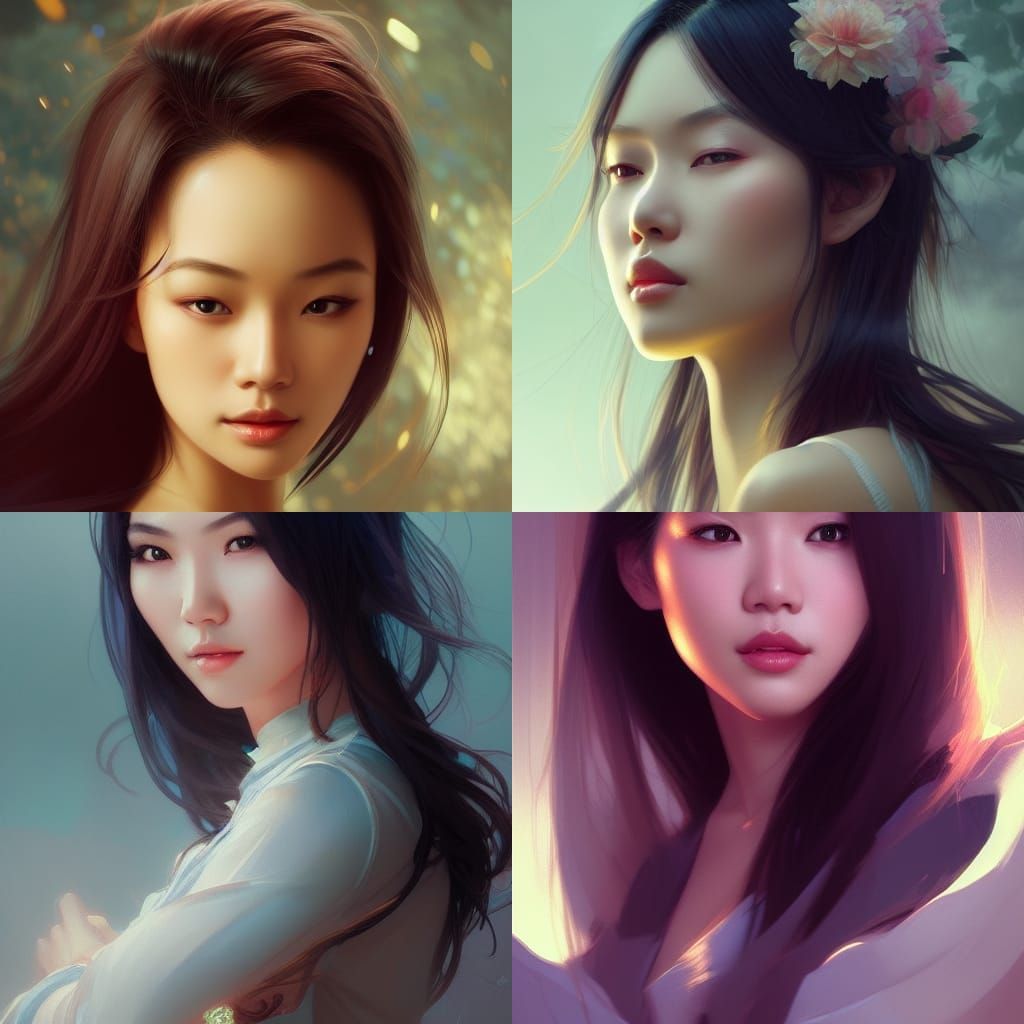 Beautiful Asian Woman Portrait in Digital Art Style