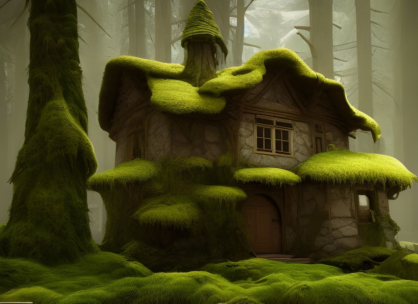 Moss-Covered House Carved from Living Trees