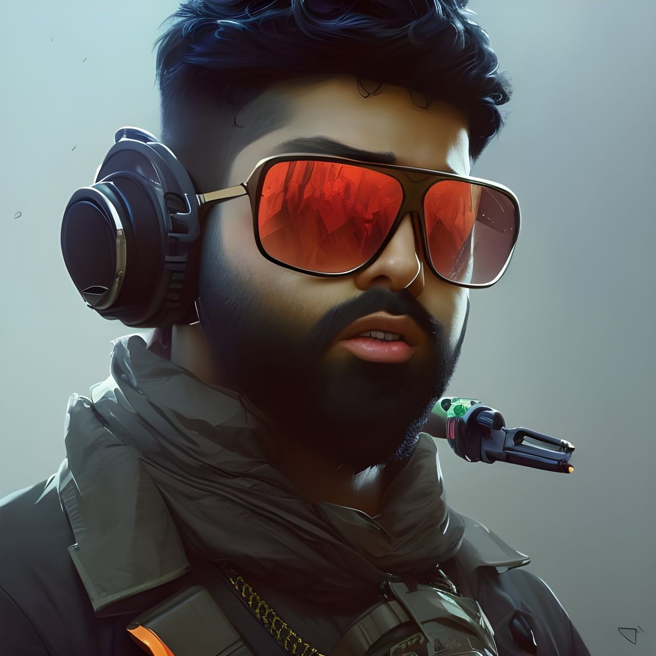Photorealistic Portrait of Rapper Nav in Ballistic Vest