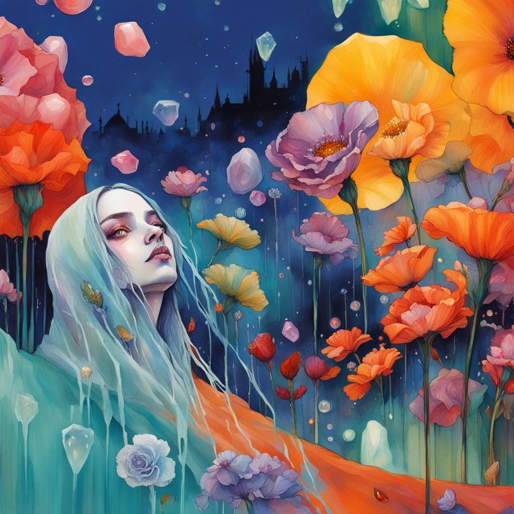 Ghost Goth Queen Portrait in Watercolor Style