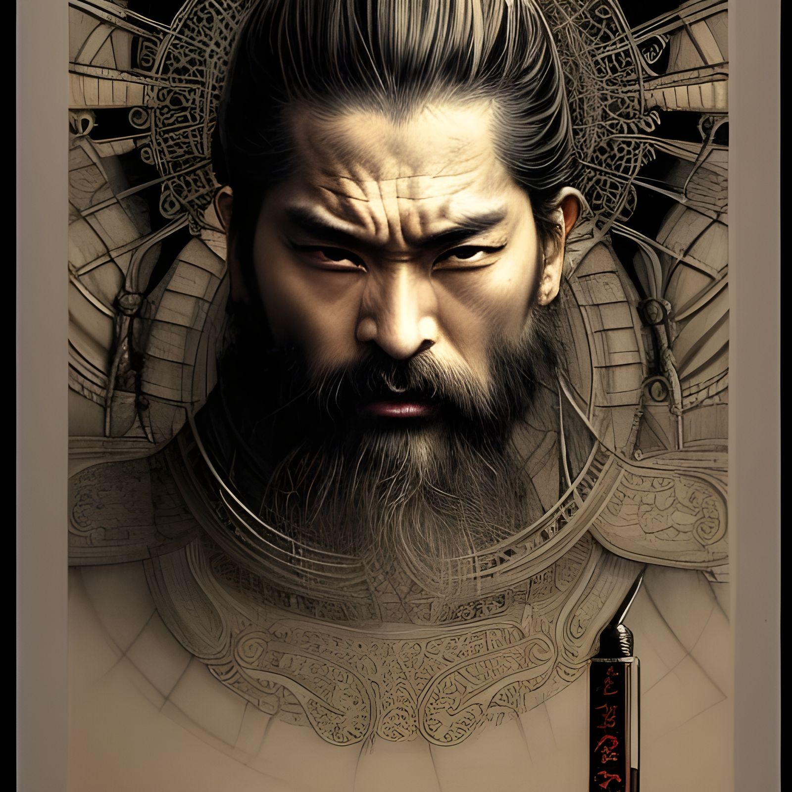 Detailed Portrait of an Old Japanese Ronin