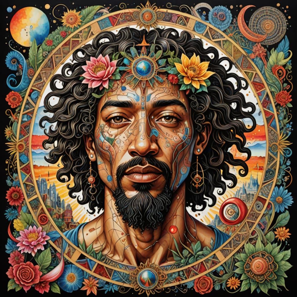 Afrofuturistic Portrait with Sacred Geometry and Intricate D...