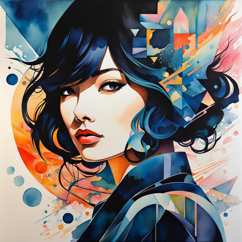 Abstract Manga Portrait with Gold Leaf Details