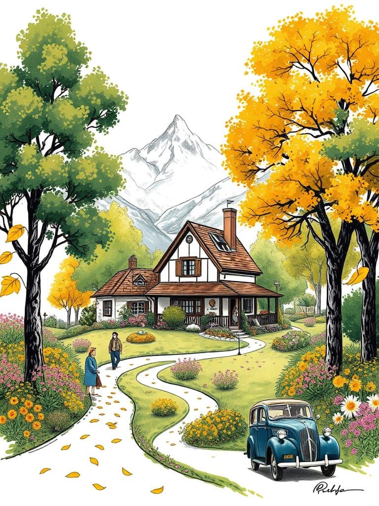 Whimsical Cottage in a Vibrant Floral Garden