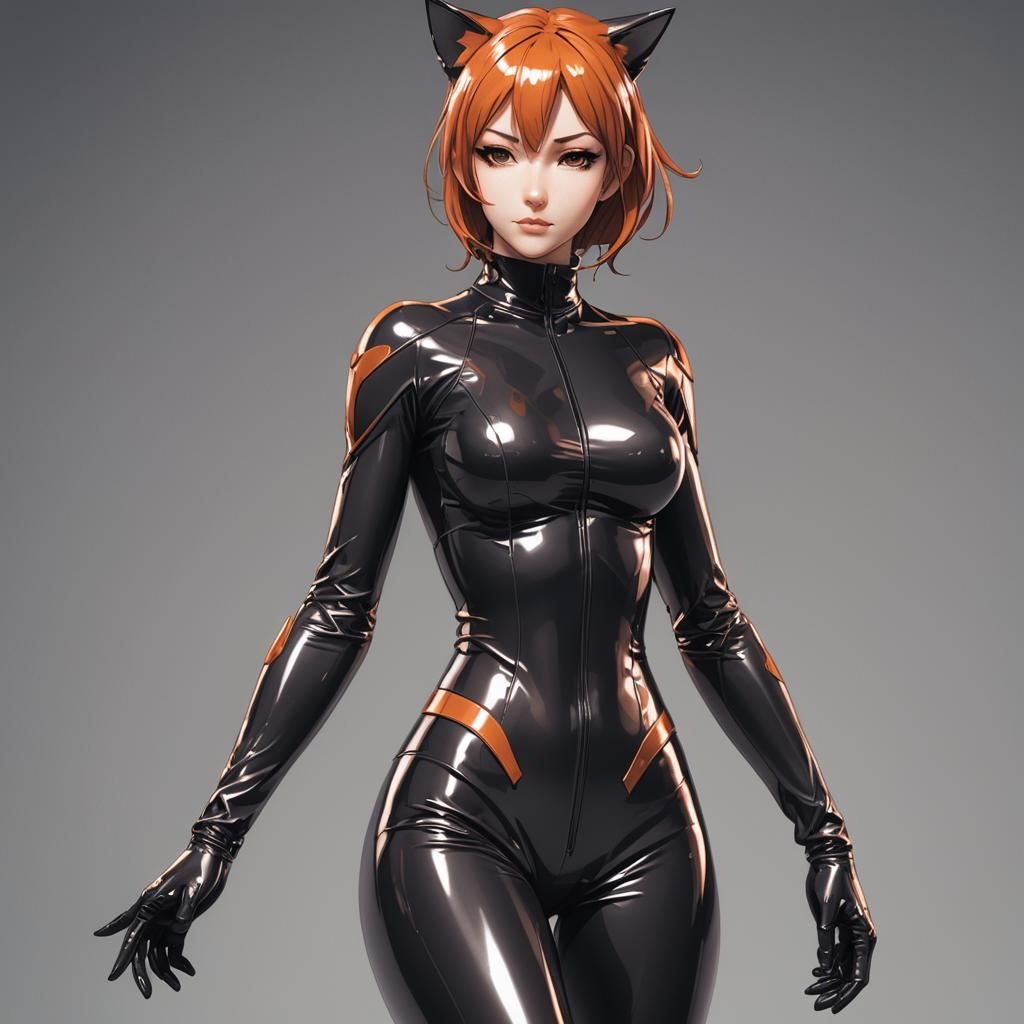 Anime Foxgirl in Latex, Cel-Shaded Style