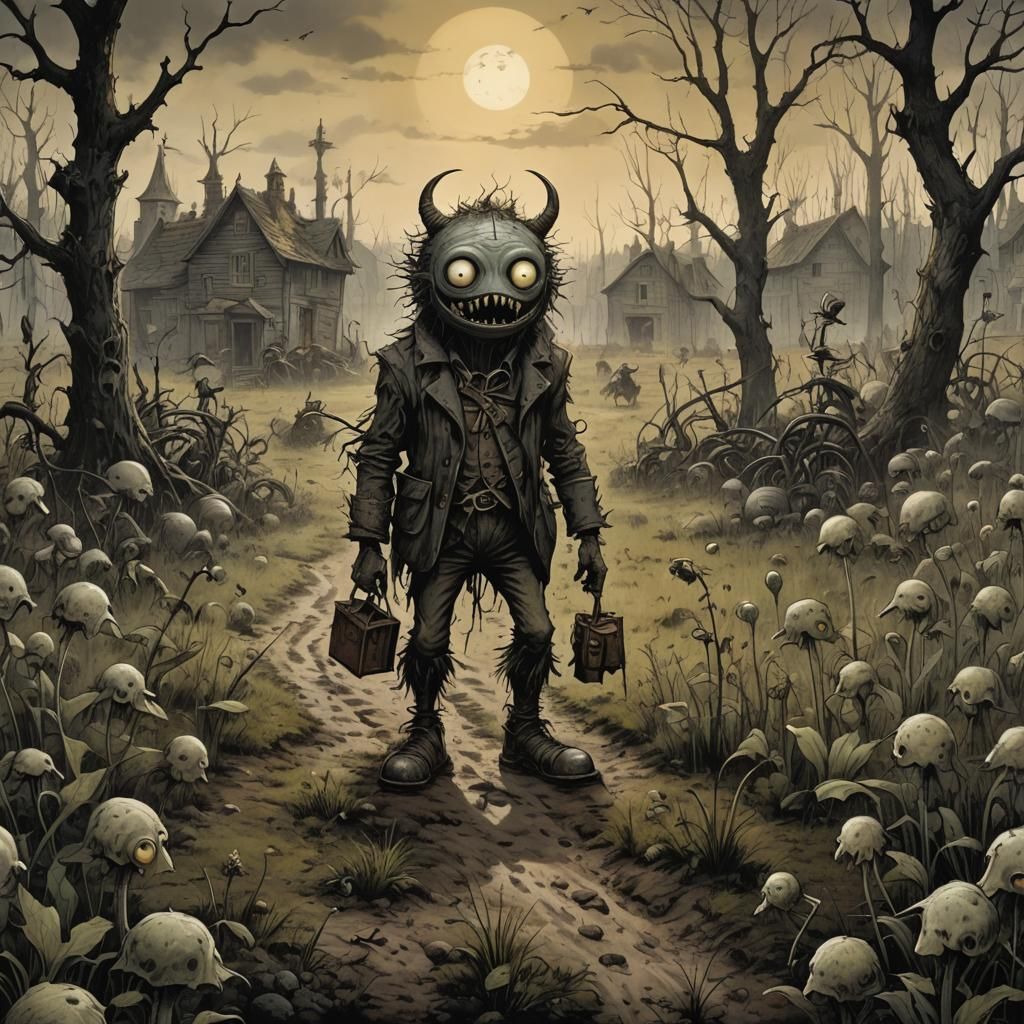 Dystopian Horror Masterpiece: Monster in Field