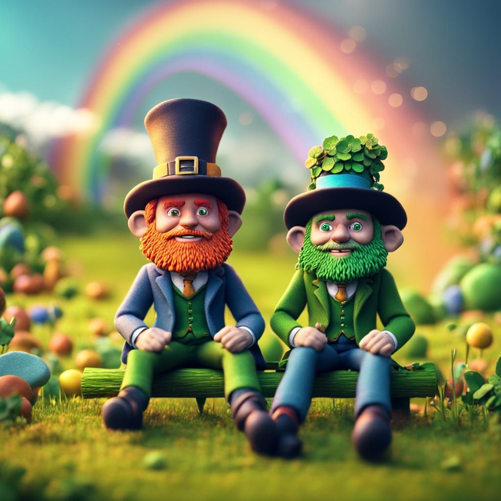 Emotive Leprechaun Couple Captured in Vibrant Claymation Sce...