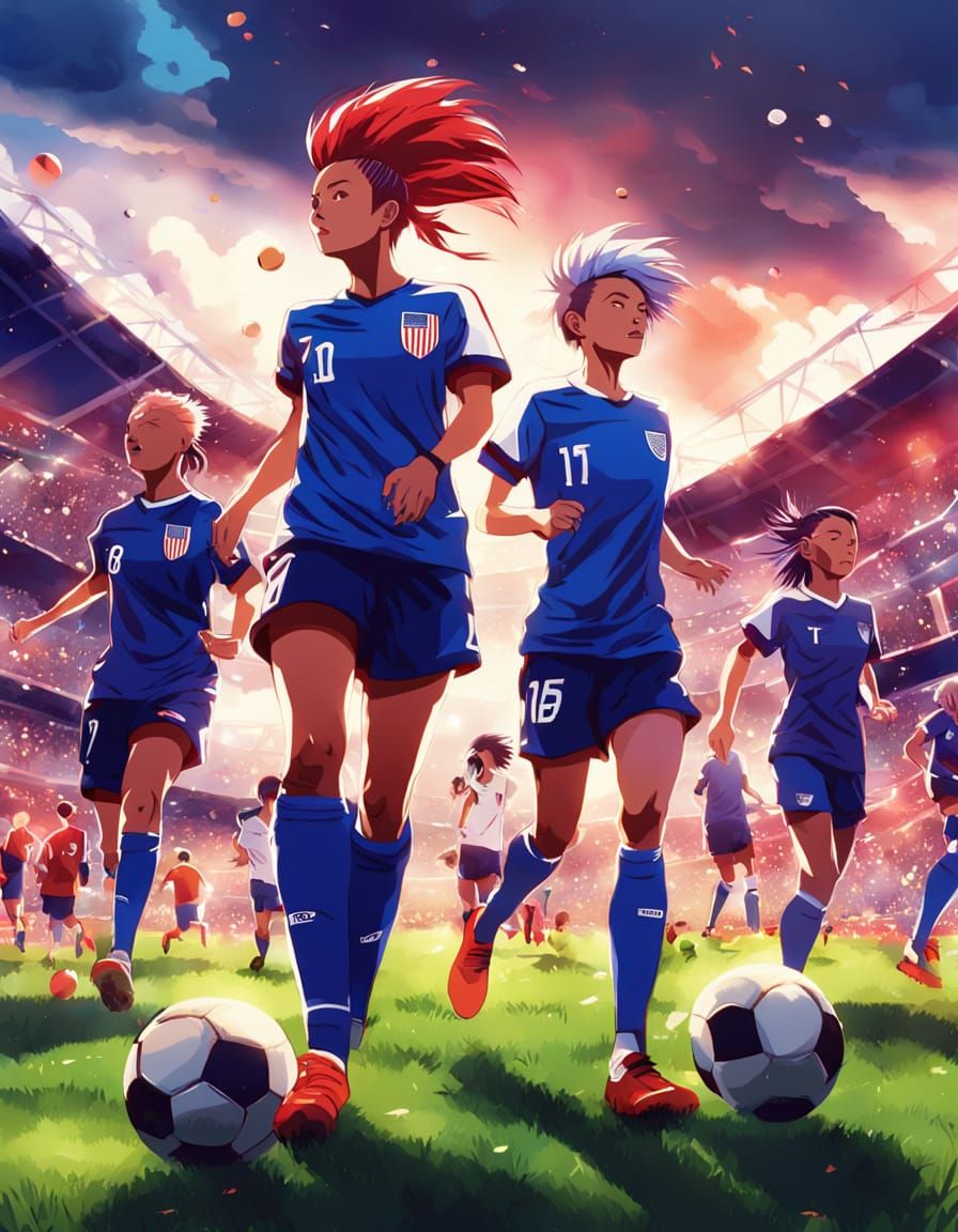 Anime Soccer Players with Mohawk Haircuts in USA Uniforms