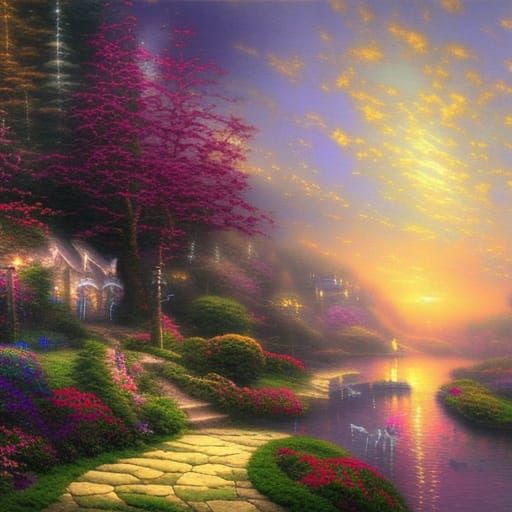Ethereal Fantasy Landscape in Kinkade Style