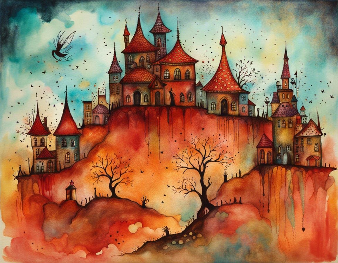 Monsters' Flying Carpet Ride: Fantasy Watercolor Art